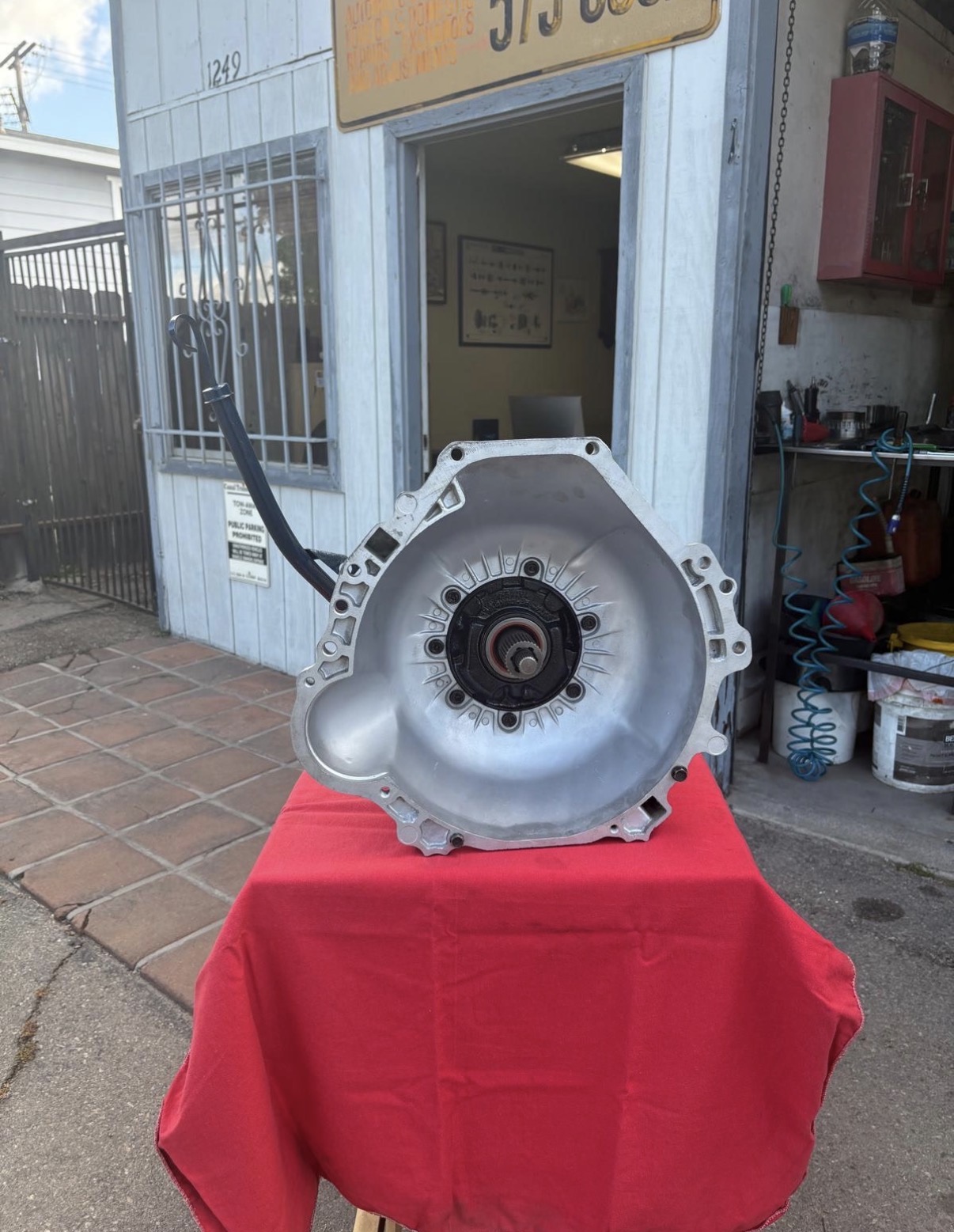 Rebuilt automatic transmission bellhousing at Canal Transmissions shop in El Cajon
